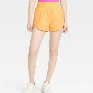 Women's High-Rise Orange Crinkle Shorts All in Motion Pockets Small NWT